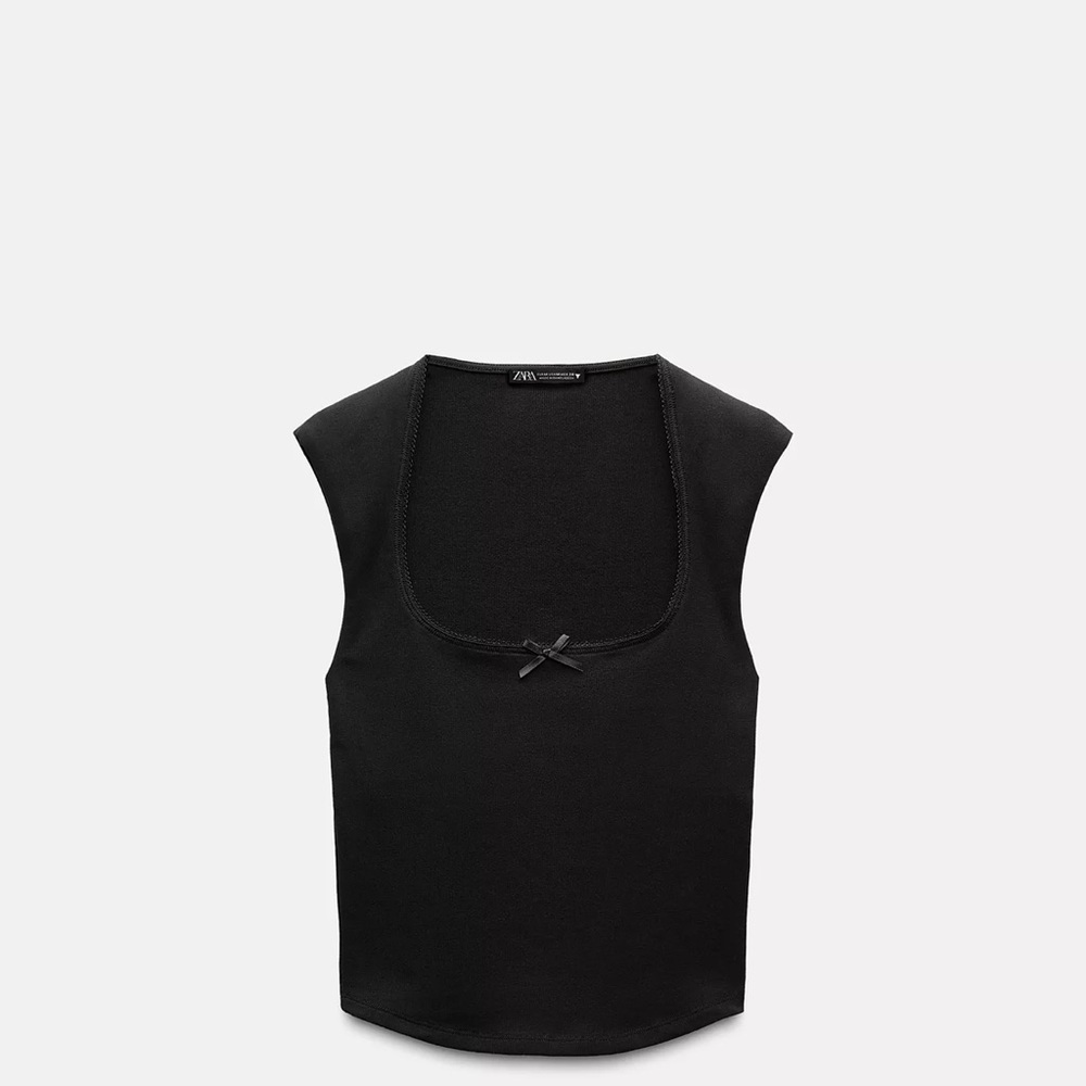 Zara Black Scoop Neck Knit Camisole with Bow Detail